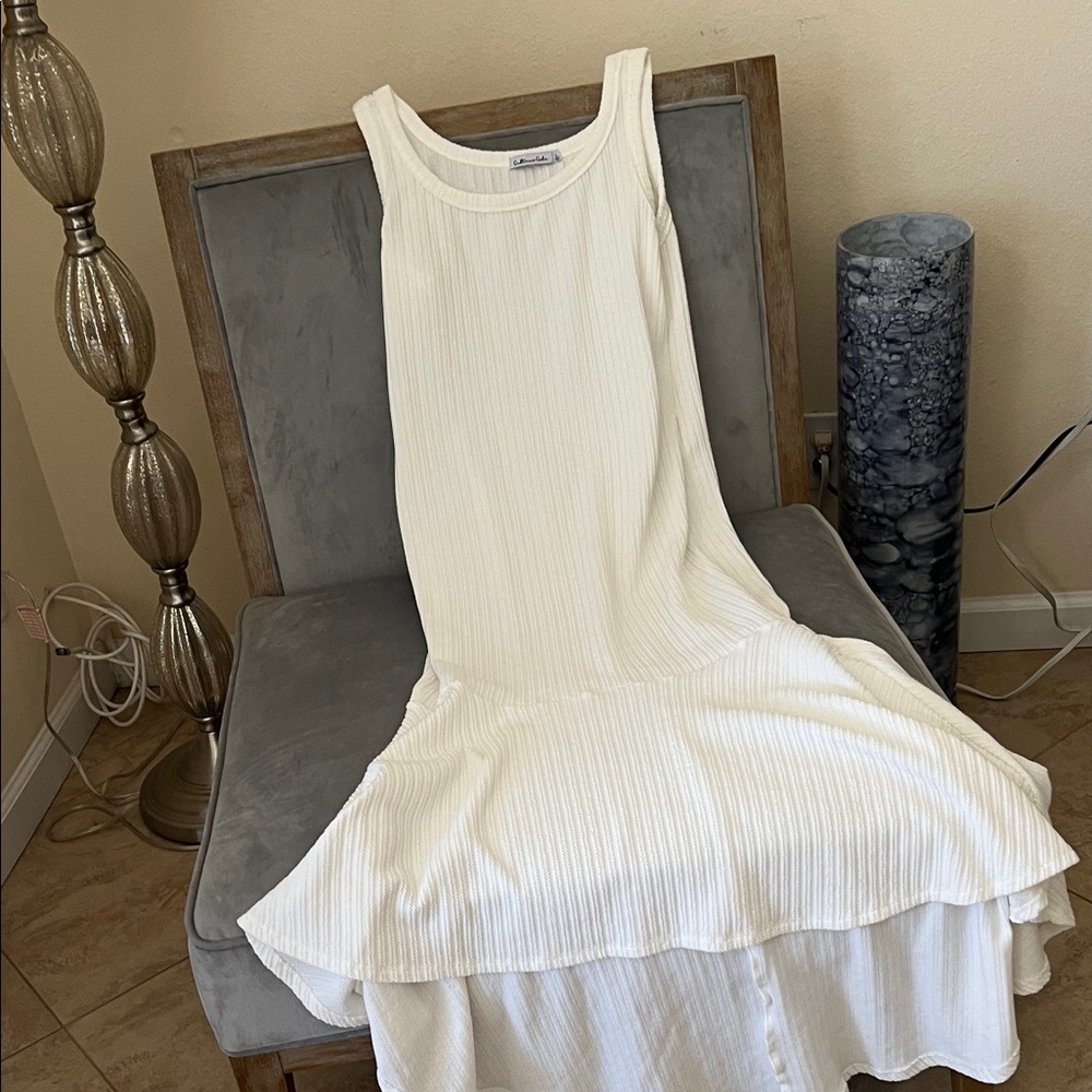 Creamy White Ribbed High Low knit Dress